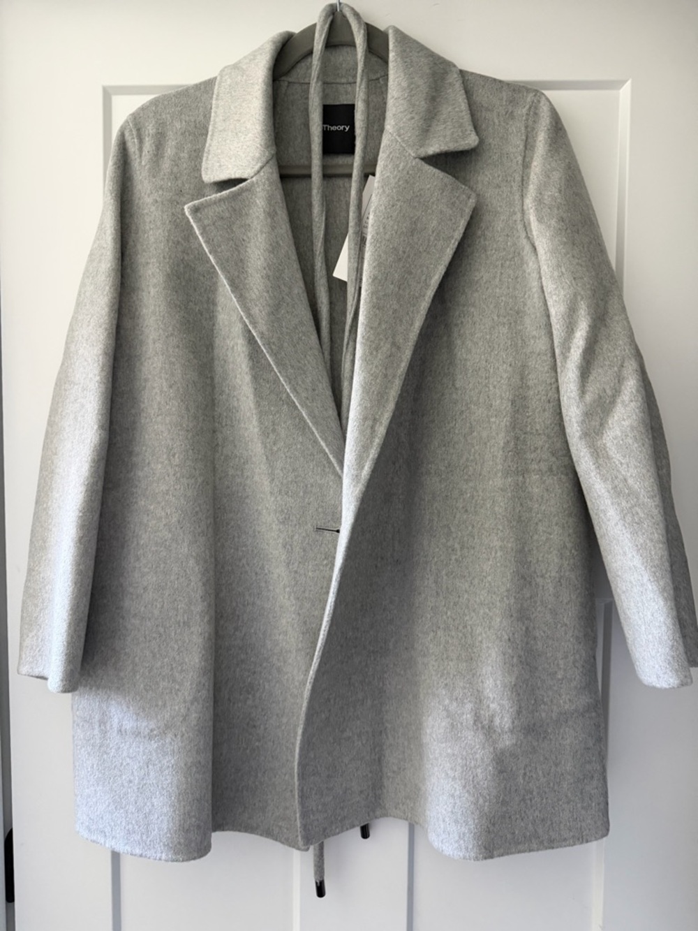 Theory Light Gray Wool Blend Trench Coat